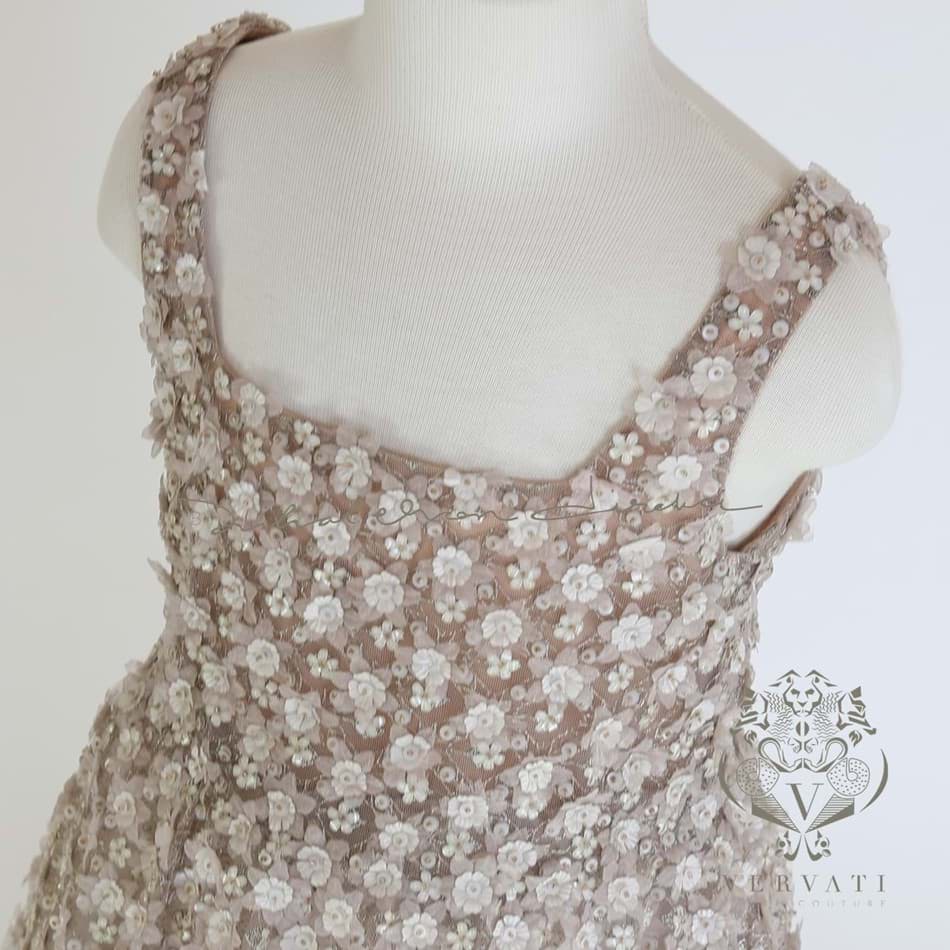 Picture of FLUFFY DRESS WİTH STRİPS AND FLOWERS  EMBROIDERED