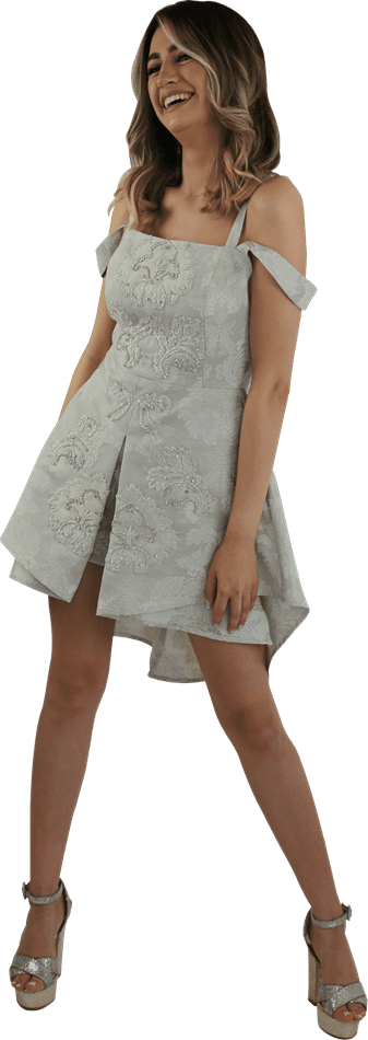 Picture of BROCADE EMBROIDERED DRESS WITH DOUBLE STRIPS 