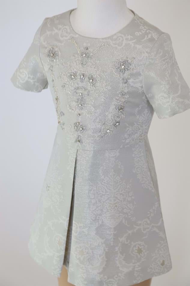 Picture of SHORT SLEVESS BROCAD DRESS WITH EMBROIDERY