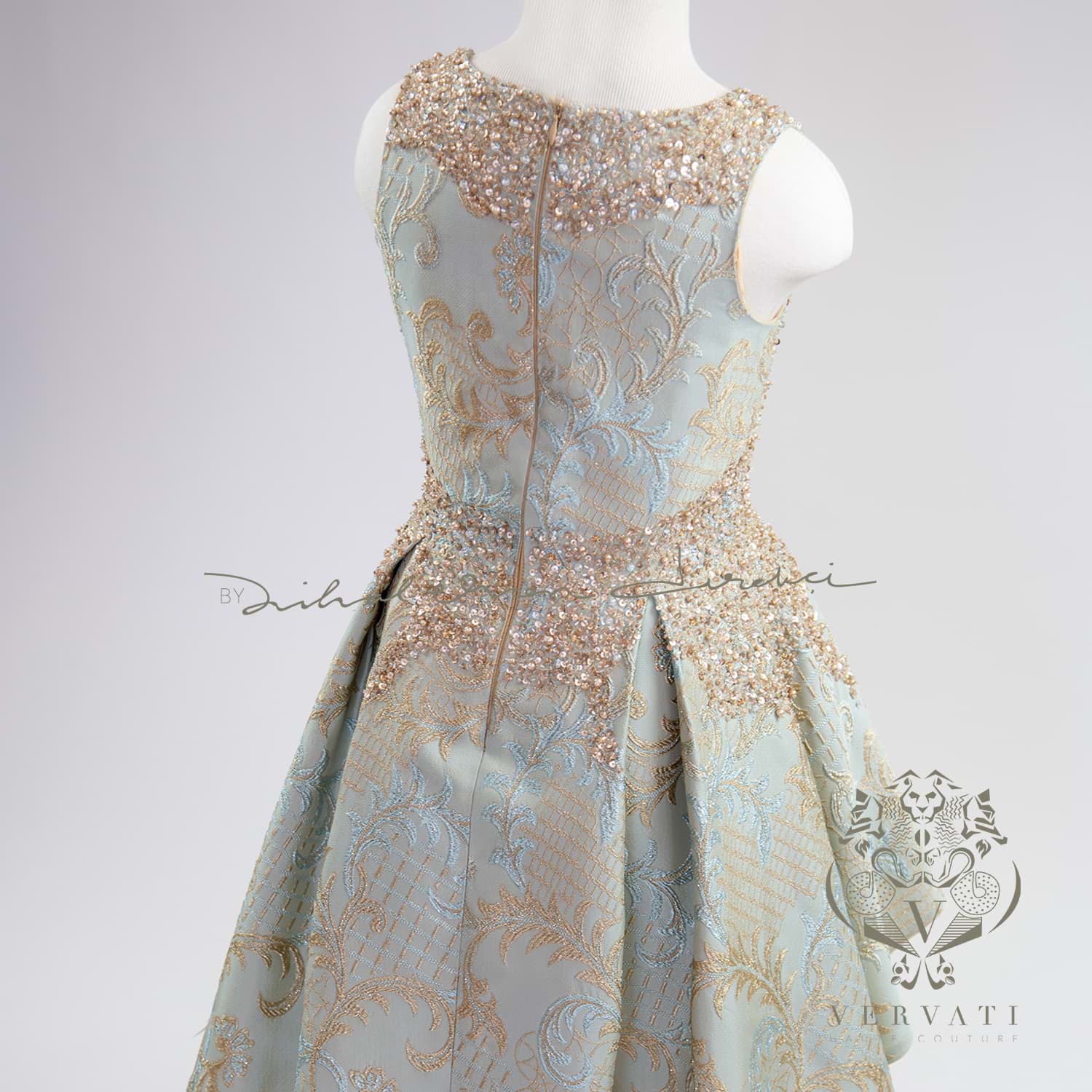 Picture of TULLE AND BROCADE DRESS WITH HANDMADE EMBROIDERY