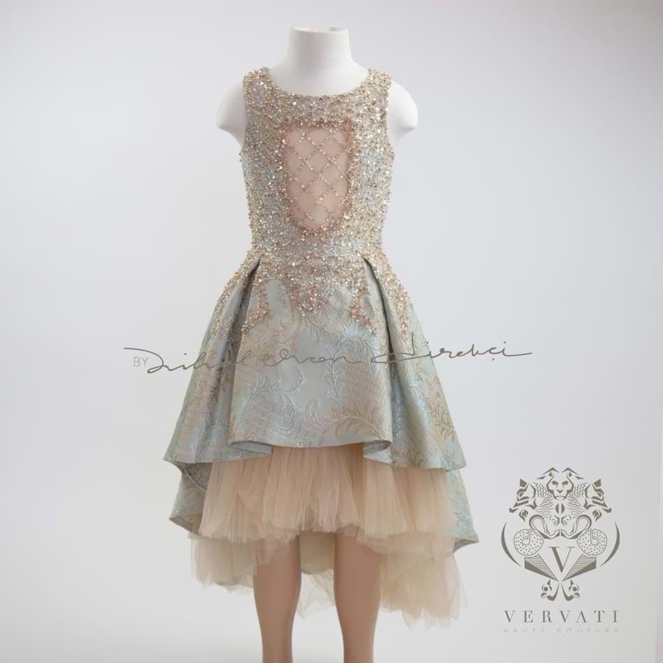 Picture of TULLE AND BROCADE DRESS WITH HANDMADE EMBROIDERY