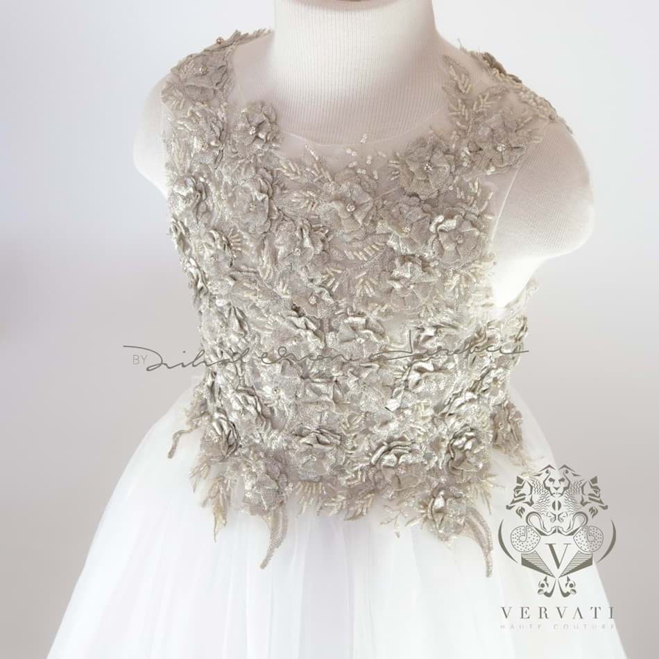 Picture of SİLVER EMBROIDERED WHITE LONG TULLE DRESS